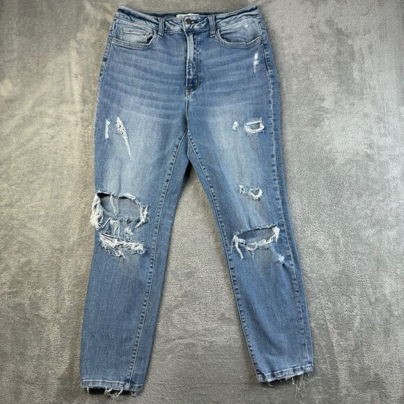 Flying Monkey Denim - Flying Monkey Jeans Women’s 28 Blue Stretch Distressed Raw Hem Denim Whiskered